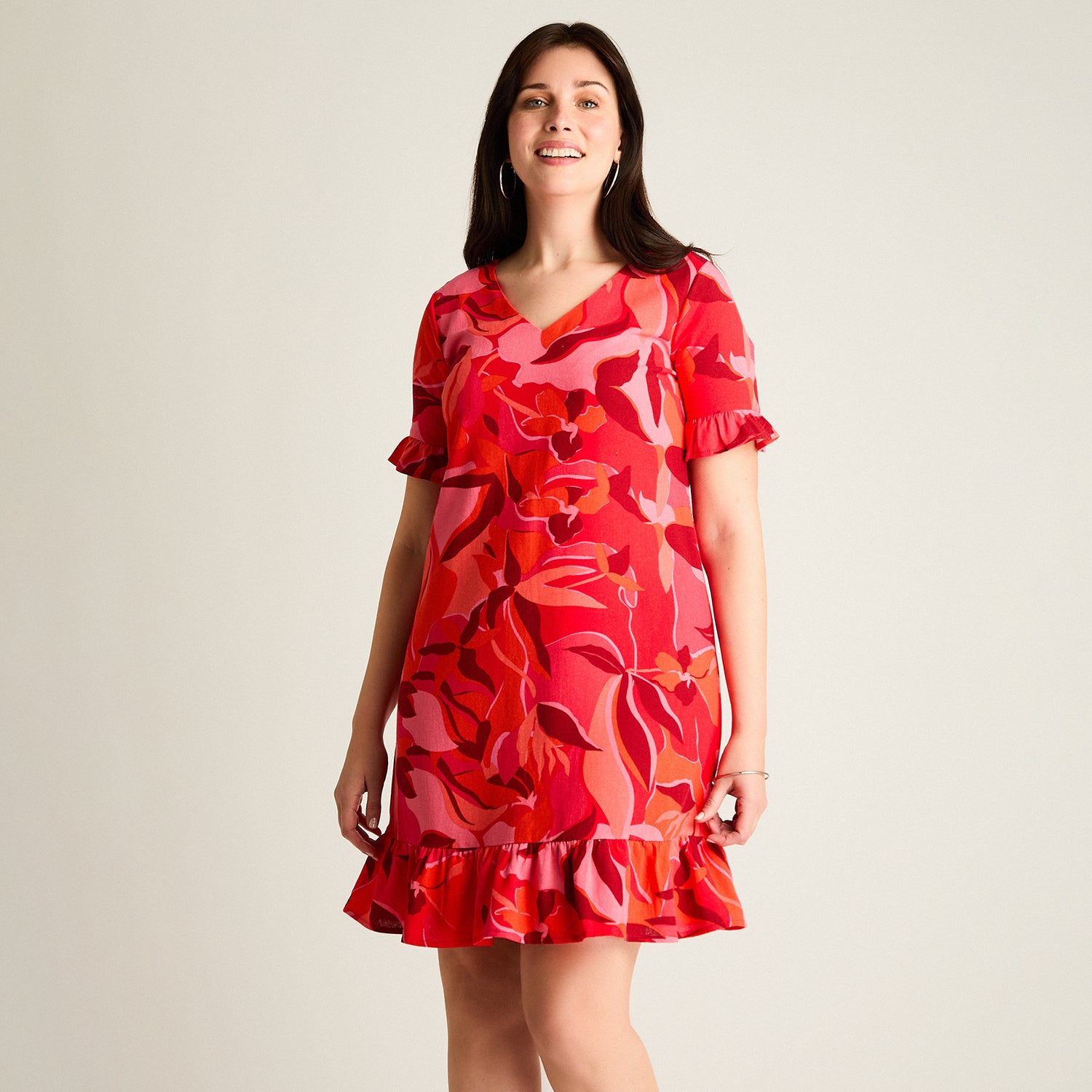 Vestido Corto Rojo No Elasticado Sin Forro Calce Holgado